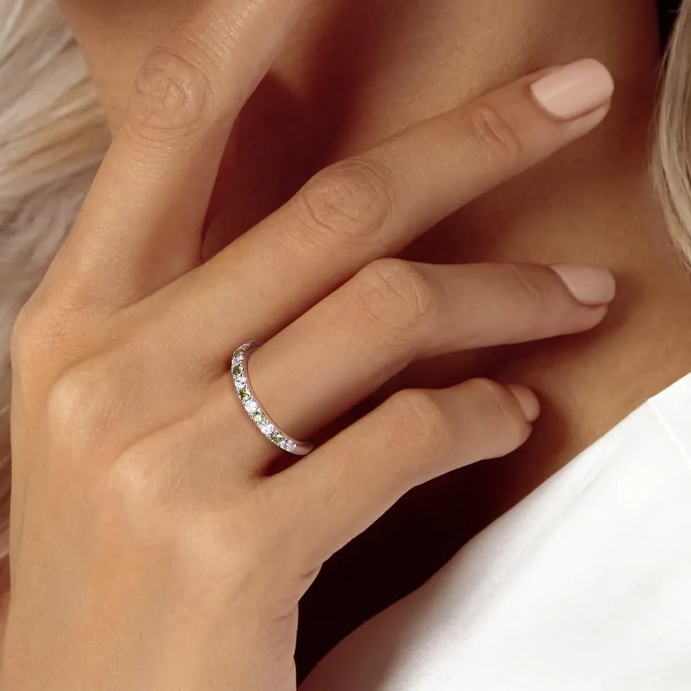 Birthstone Rings Eternity Band 925 Sterling Silver/Yellow Gold Created Gemstone Stackable Wedding Band Half Eternity Rings for Women Size 6 to 10
