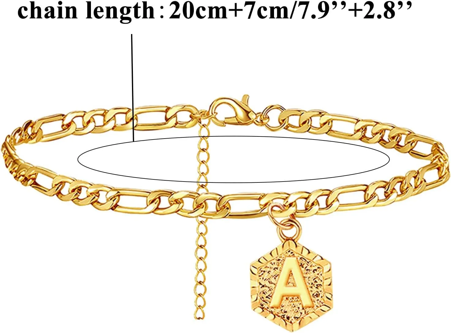 Bling Shining Foot Jewelry Bracelet Female Foot Chain 26 Letters Single Layer Hexagons Anklet Best Friend (D, One Size)