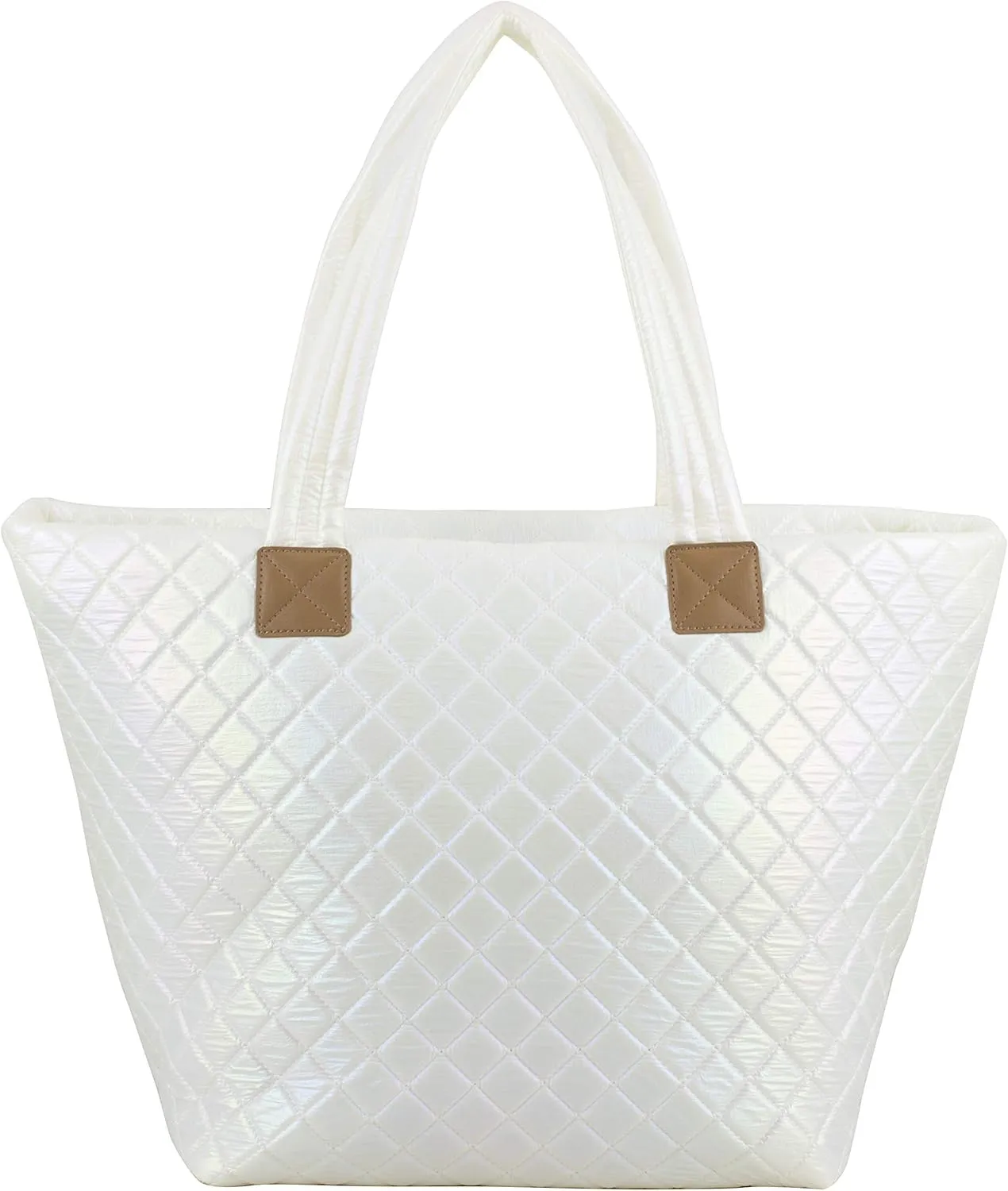 BODHI Quilted Soft Luxe Large Tote Bag For Women, Travel Shoulder Bag Top Handle Handbag for Gym, Work, White Iridescent