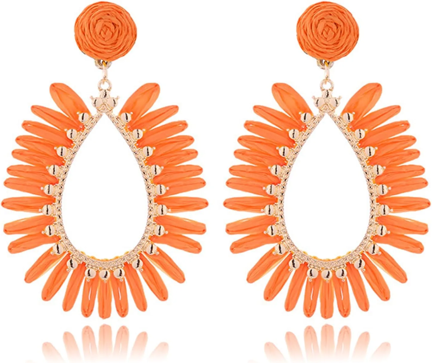 Boho Raffia Teardrop Earrings for Women Handmake Statement Raffia Dangle Earrings Lightweight Geometric Rattan Earrings Handmade Earring