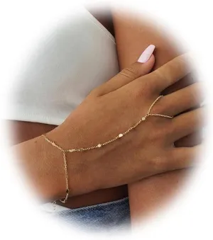 Boho Ring Bracelet Hand Chain Sequins Dainty Bracelets Chain Jewelry for Women Finger Ring Bracelet Jewelry