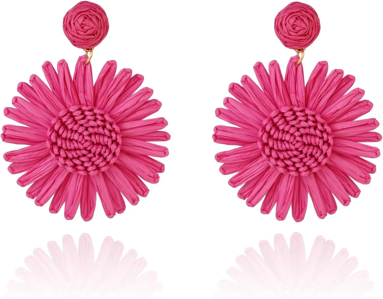 Boho Statement Raffia Starfish Flower Earrings for Women Handmade Bohemia Summer Beach Jewelry Drop Dangle Earrings