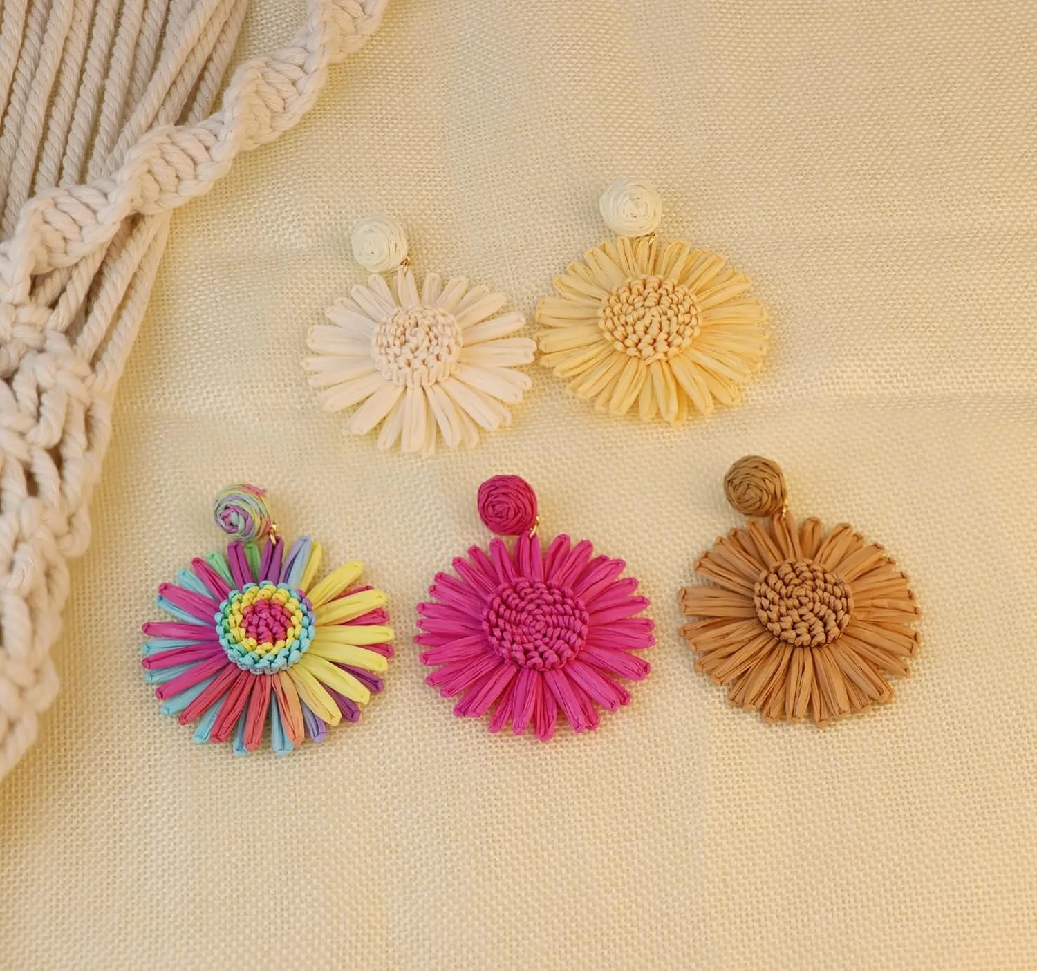 Boho Statement Raffia Starfish Flower Earrings for Women Handmade Bohemia Summer Beach Jewelry Drop Dangle Earrings