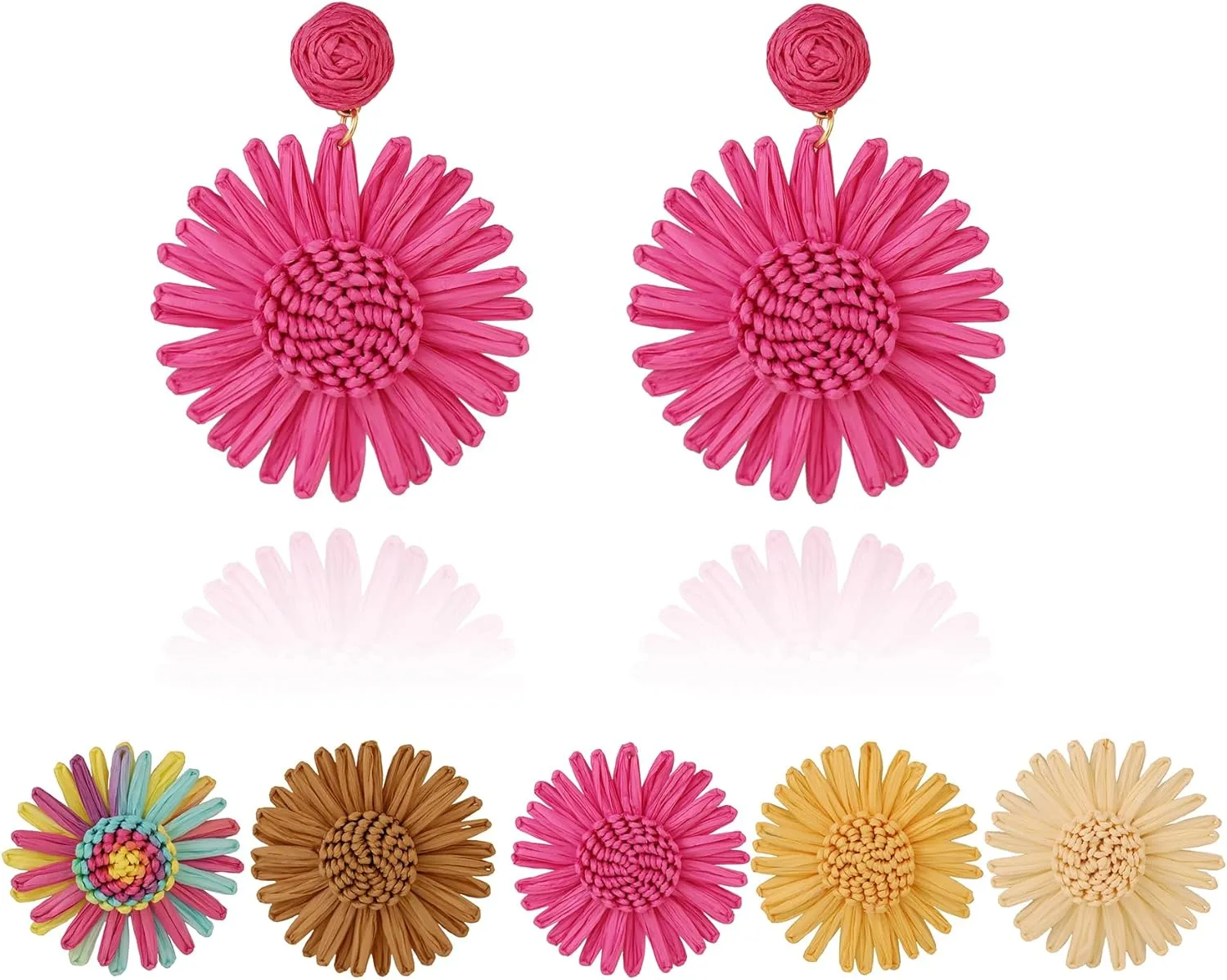 Boho Statement Raffia Starfish Flower Earrings for Women Handmade Bohemia Summer Beach Jewelry Drop Dangle Earrings