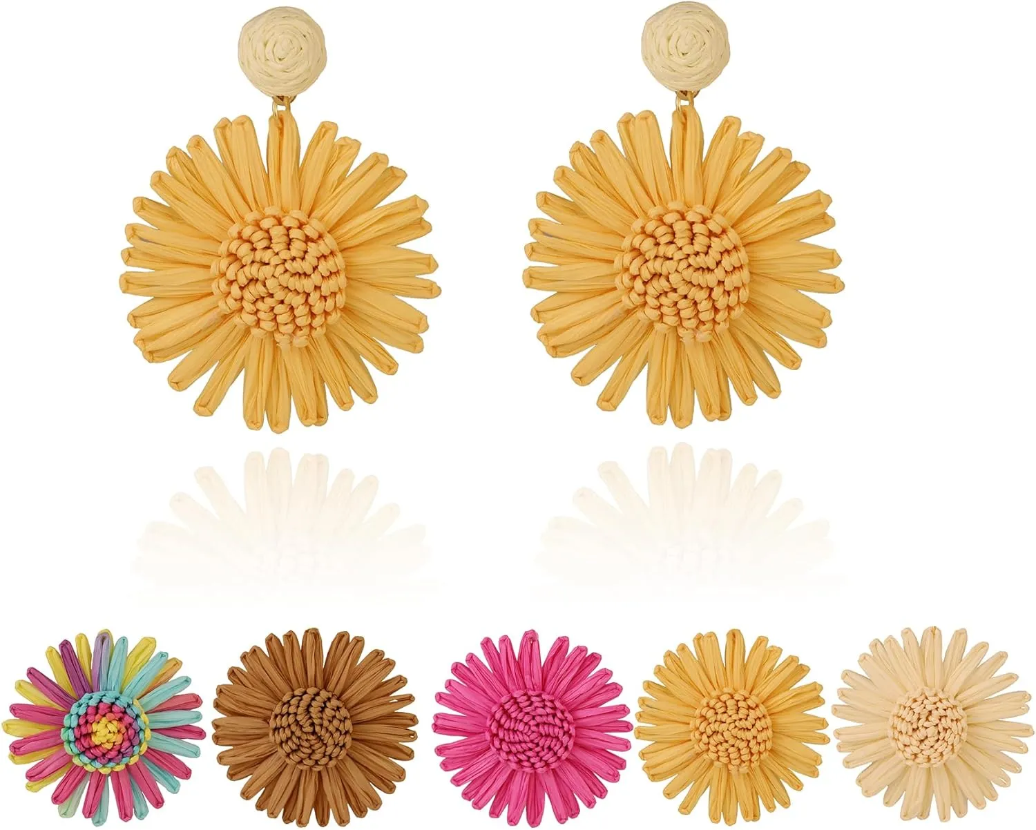 Boho Statement Raffia Starfish Flower Earrings for Women Handmade Bohemia Summer Beach Jewelry Drop Dangle Earrings