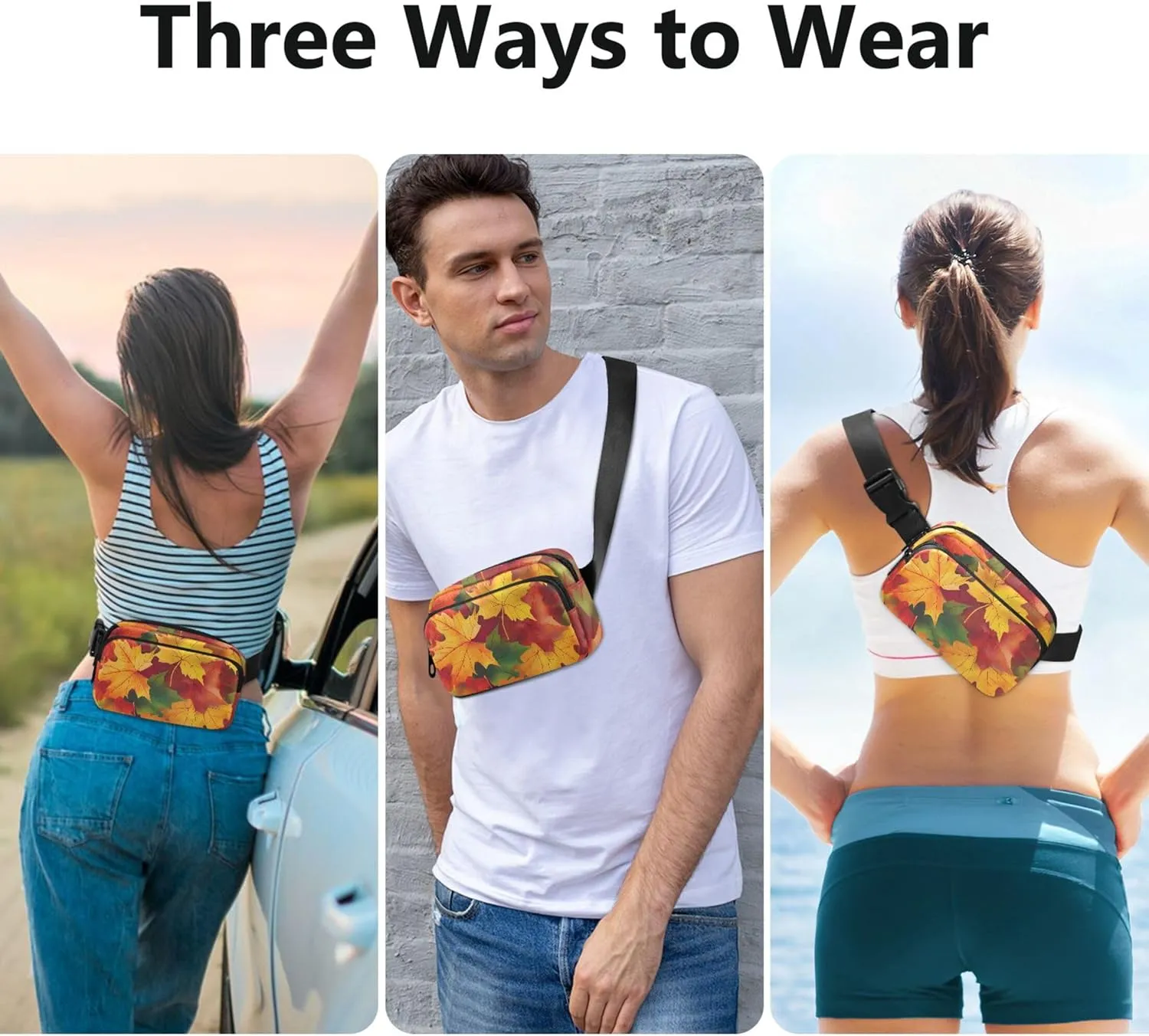 Bright Vibrant Maple Leaves Women Fanny Pack Waterproof Hip Pack Belt Bag Cute Waist Pouch for Women