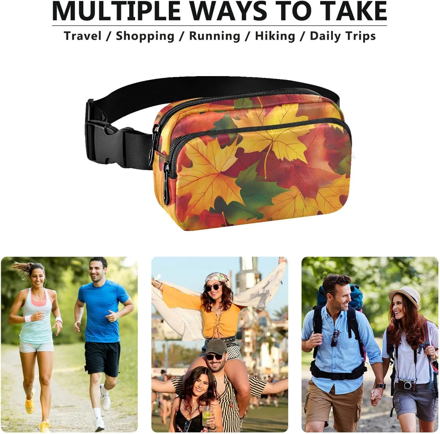 Bright Vibrant Maple Leaves Women Fanny Pack Waterproof Hip Pack Belt Bag Cute Waist Pouch for Women