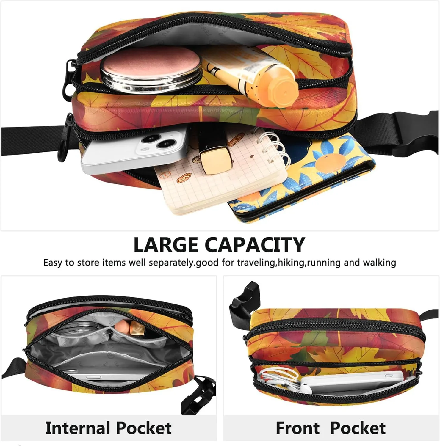 Bright Vibrant Maple Leaves Women Fanny Pack Waterproof Hip Pack Belt Bag Cute Waist Pouch for Women