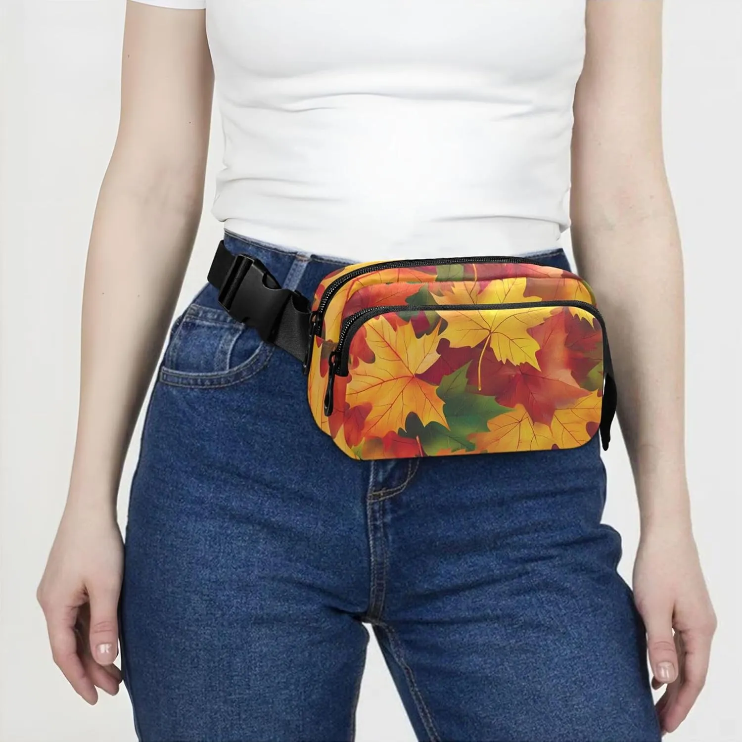 Bright Vibrant Maple Leaves Women Fanny Pack Waterproof Hip Pack Belt Bag Cute Waist Pouch for Women