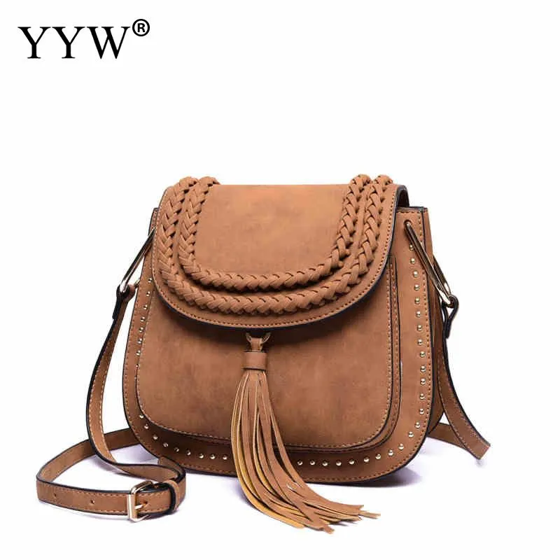 Brown Tassel Crossbody Bag for Women