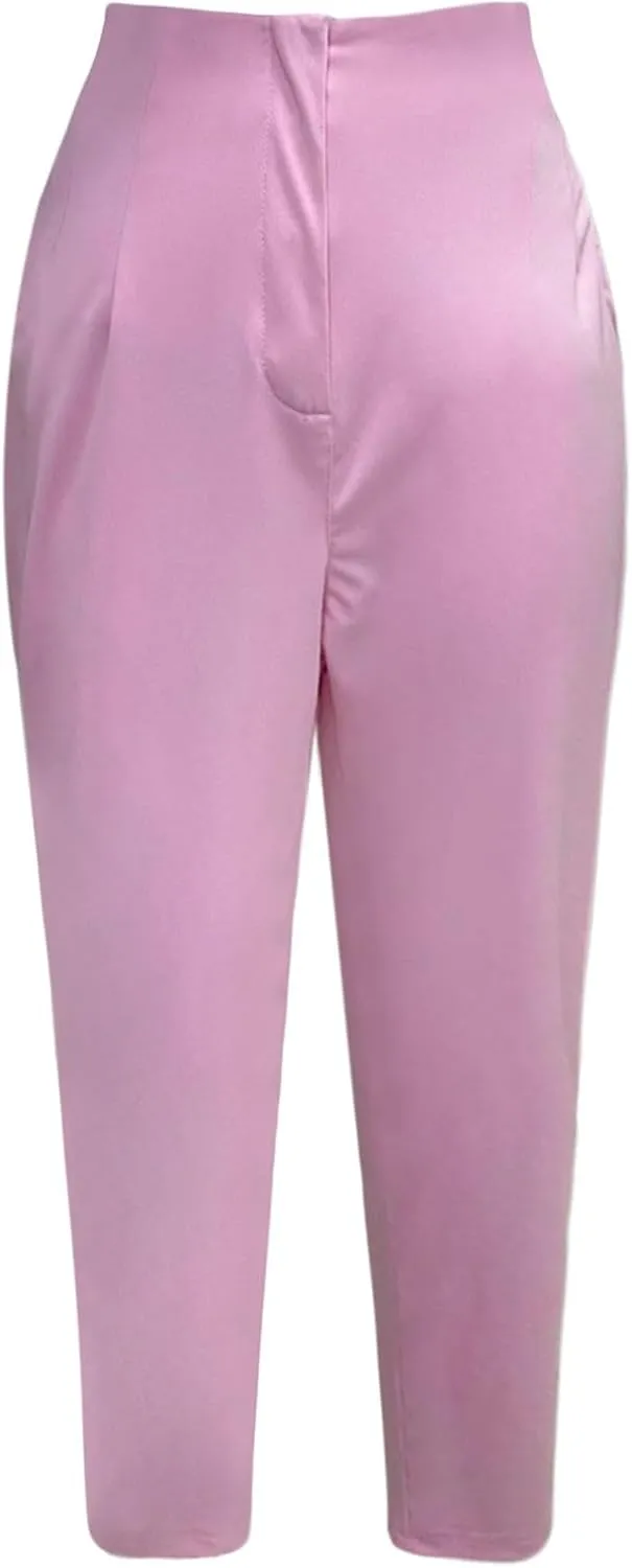 Business Work Pants for Women High Waist Pleated Dress Pants Casual Plus Size Straight Leg Slim Fit Office Trousers