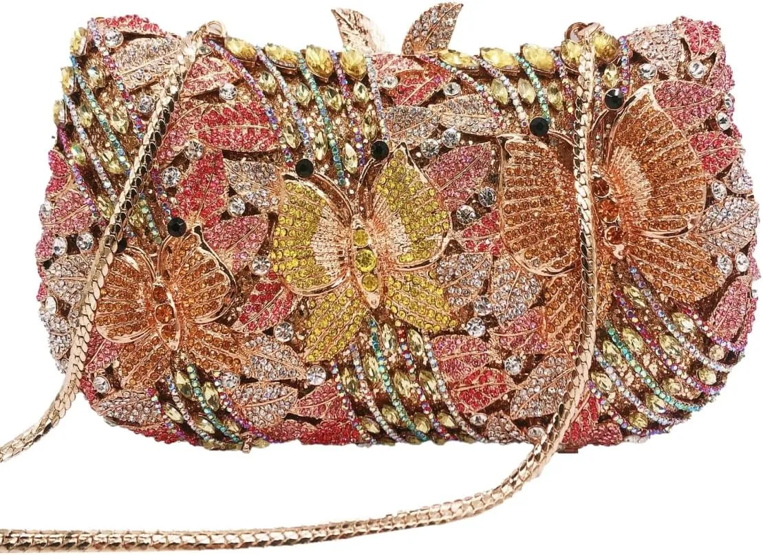 Butterfly Rhinestones Evening Bag for Women Romantic Floral Crystal Clutch Purse Chic Lady Wallet for Friends Lover