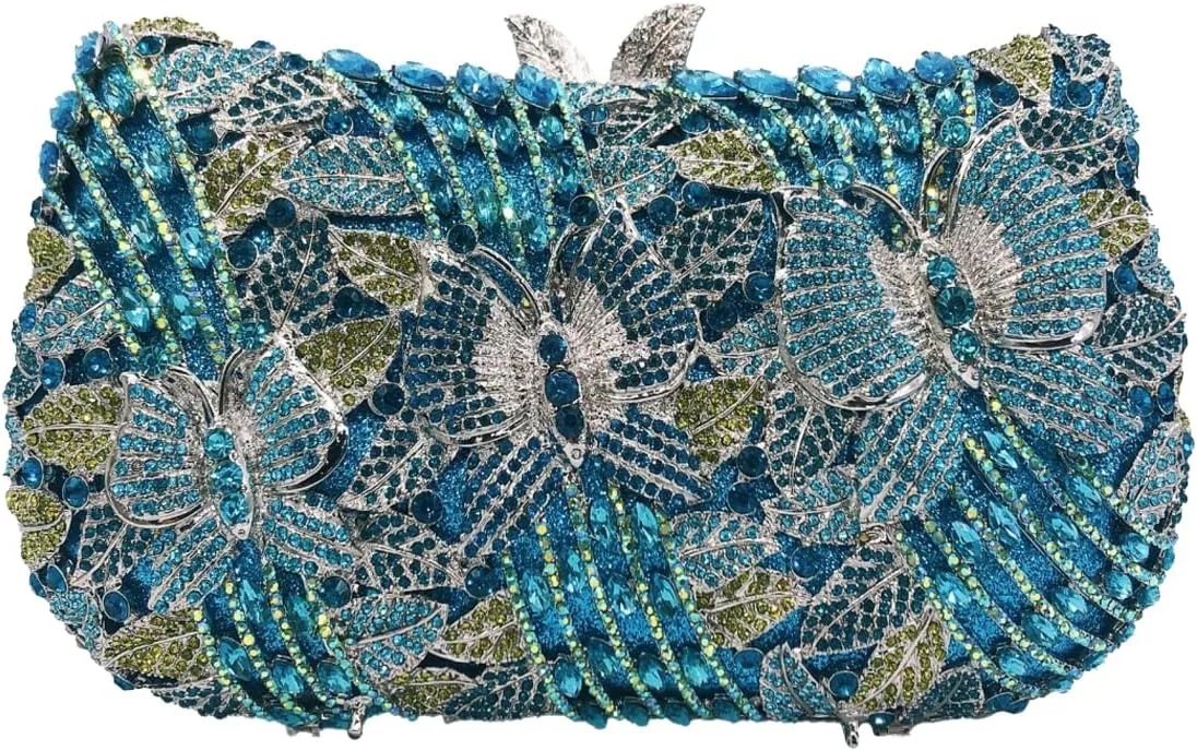 Butterfly Rhinestones Evening Bag for Women Romantic Floral Crystal Clutch Purse Chic Lady Wallet for Friends Lover