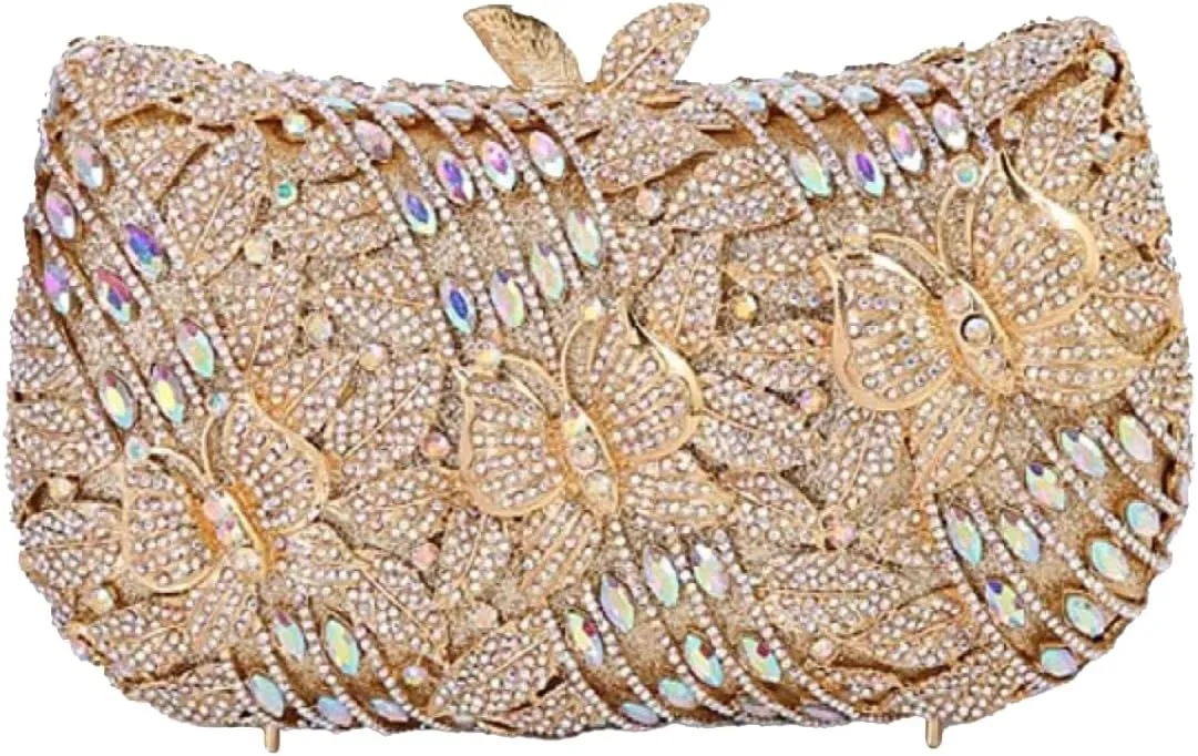Butterfly Rhinestones Evening Bag for Women Romantic Floral Crystal Clutch Purse Chic Lady Wallet for Friends Lover