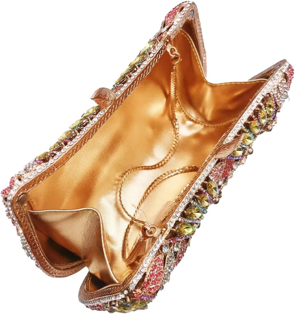 Butterfly Rhinestones Evening Bag for Women Romantic Floral Crystal Clutch Purse Chic Lady Wallet for Friends Lover