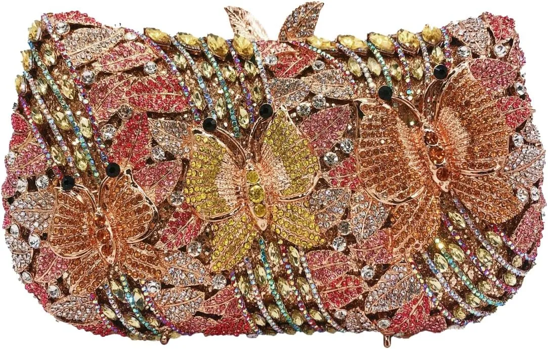 Butterfly Rhinestones Evening Bag for Women Romantic Floral Crystal Clutch Purse Chic Lady Wallet for Friends Lover