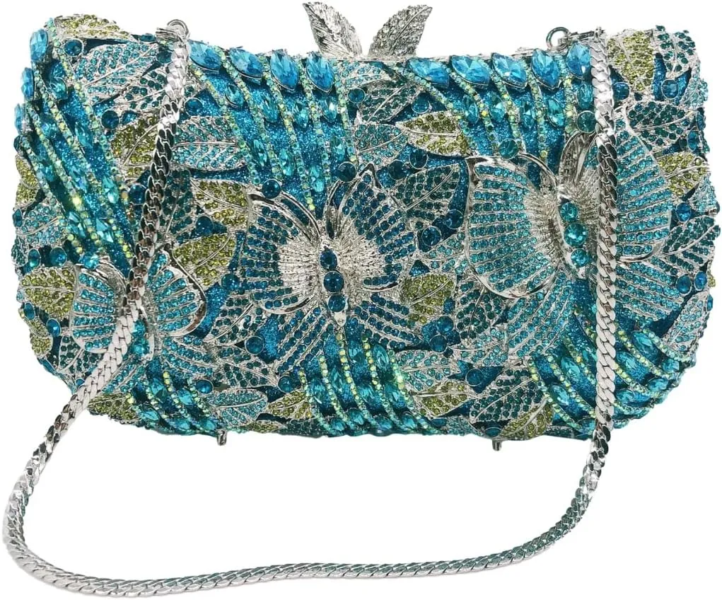 Butterfly Rhinestones Evening Bag for Women Romantic Floral Crystal Clutch Purse Chic Lady Wallet for Friends Lover