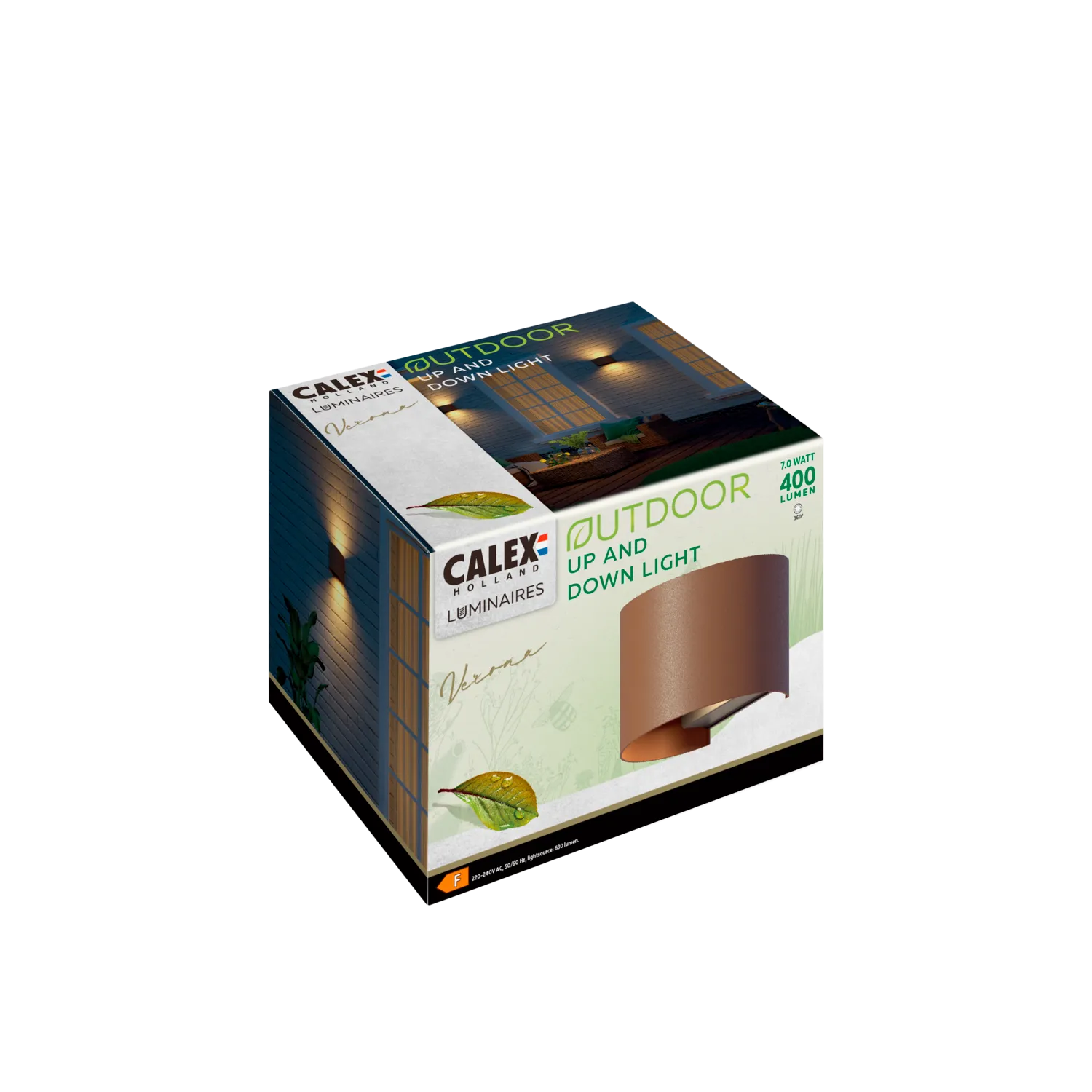 Calex LED Wall Lamp Oval Verona - Up & Down - Rust - Warm White Light - 7W