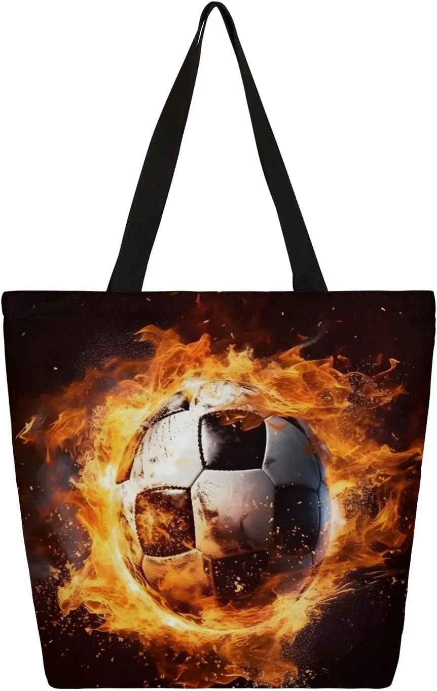 Canvas Tote Bag for Women Heavy Duty Canvas Bag Football Soccer Beach Bags Reusable Grocery Shopping Bags Tote Bag Gym Shoulder Bag with Inner Pocket