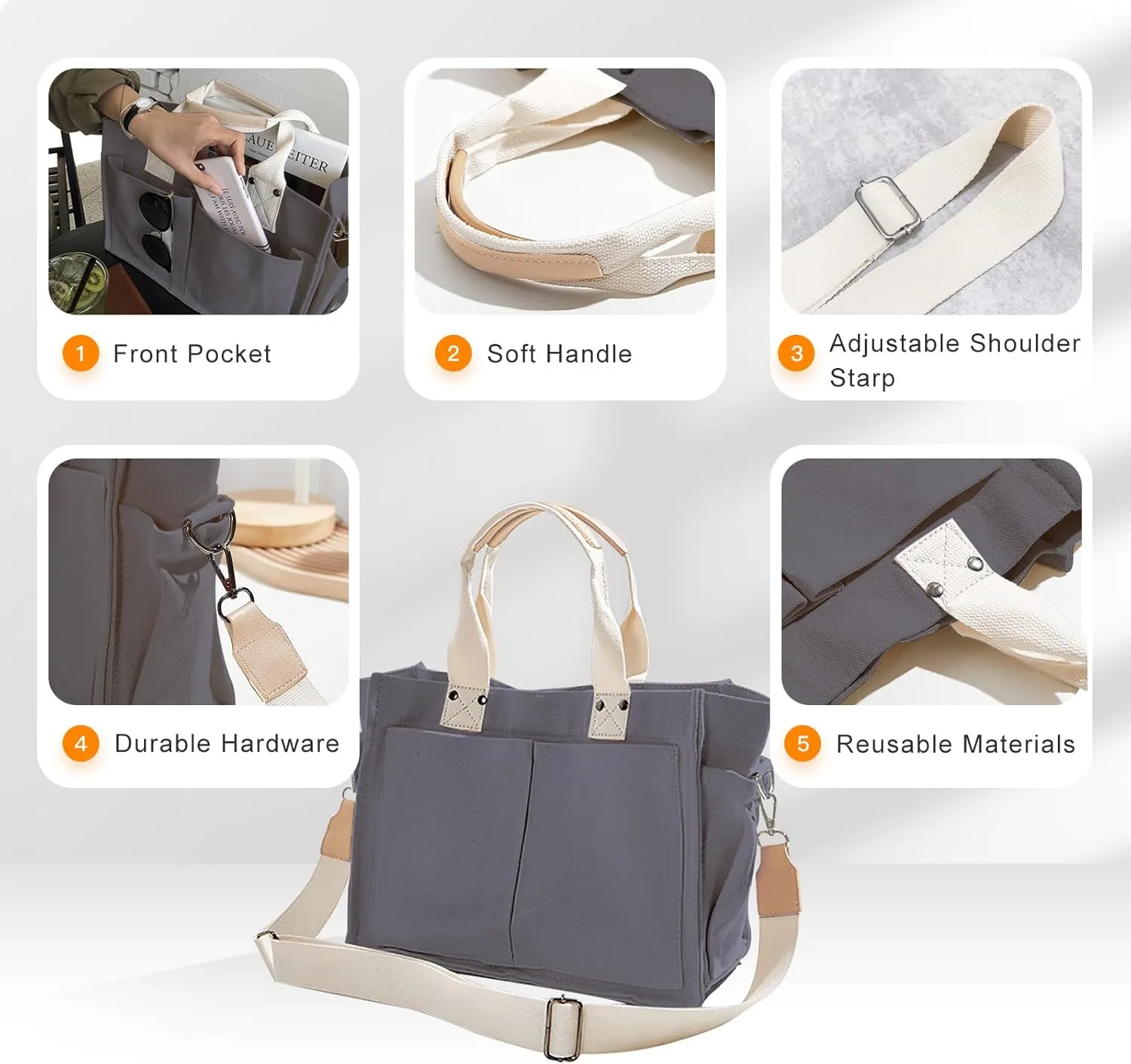 Canvas Tote Bags for Women Large Capacity Messenger Bag Durable Shoulder Bag Multi Pocket Casual Work Bags