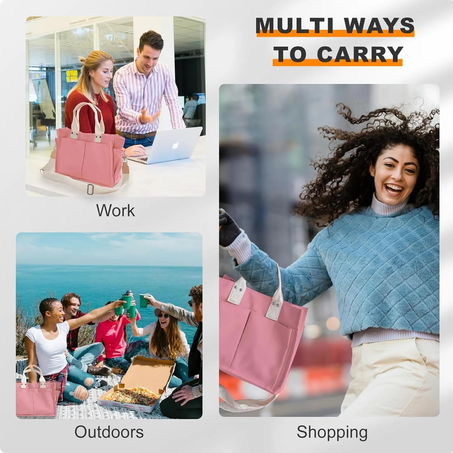 Canvas Tote Bags for Women Large Capacity Messenger Bag Durable Shoulder Bag Multi Pocket Casual Work Bags