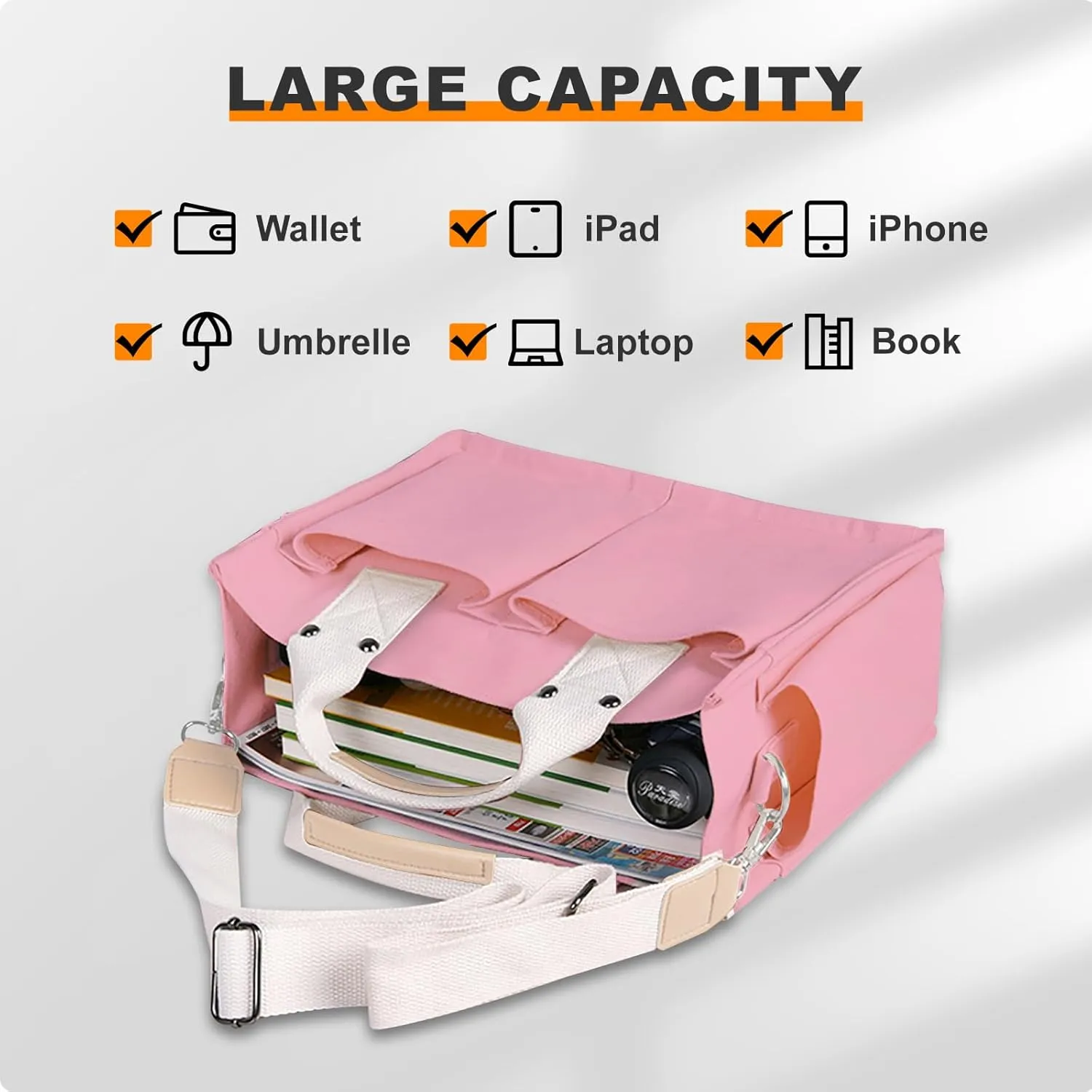 Canvas Tote Bags for Women Large Capacity Messenger Bag Durable Shoulder Bag Multi Pocket Casual Work Bags
