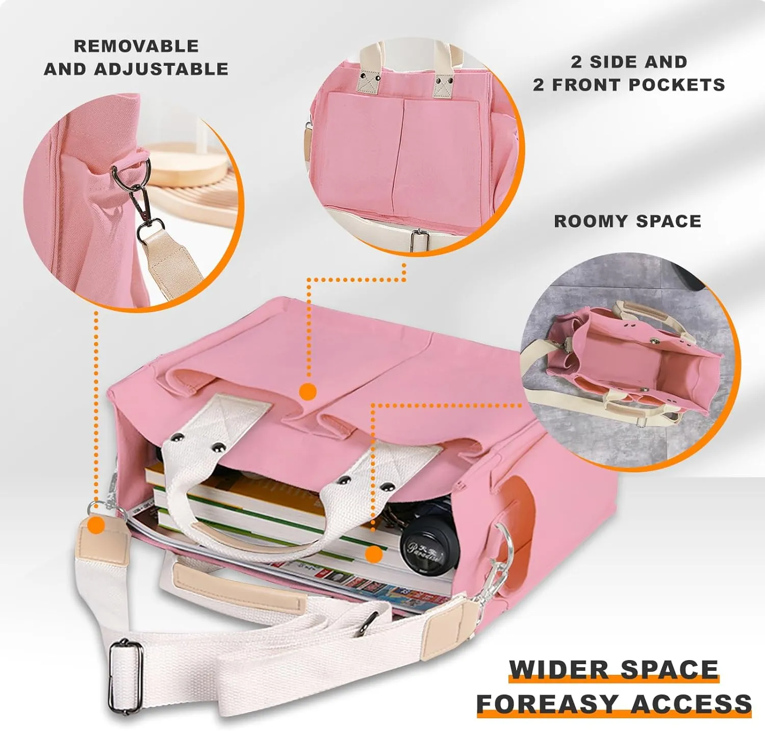 Canvas Tote Bags for Women Large Capacity Messenger Bag Durable Shoulder Bag Multi Pocket Casual Work Bags