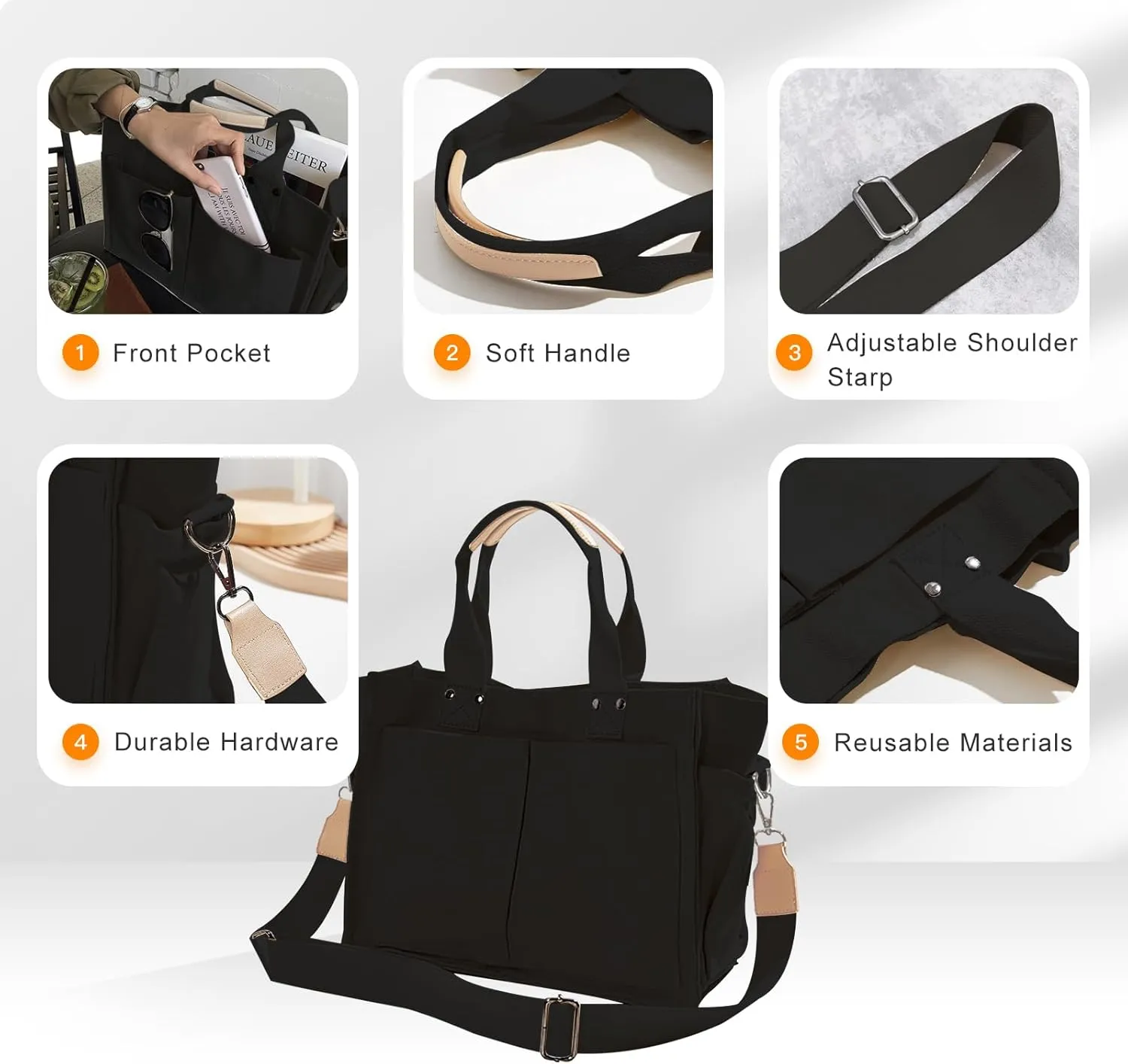 Canvas Tote Bags for Women Large Capacity Messenger Bag Durable Shoulder Bag Multi Pocket Casual Work Bags