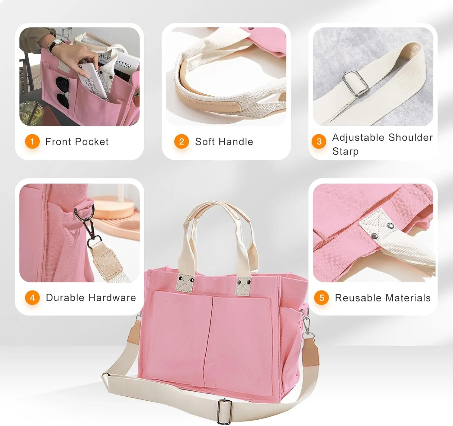 Canvas Tote Bags for Women Large Capacity Messenger Bag Durable Shoulder Bag Multi Pocket Casual Work Bags