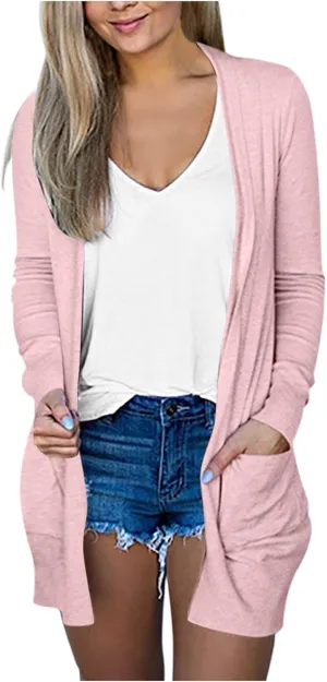 Cardigan for Women Light Weight Long Sleeve Coats Casual Open Front Button Down Plus Size Solid Color Fall Jackets