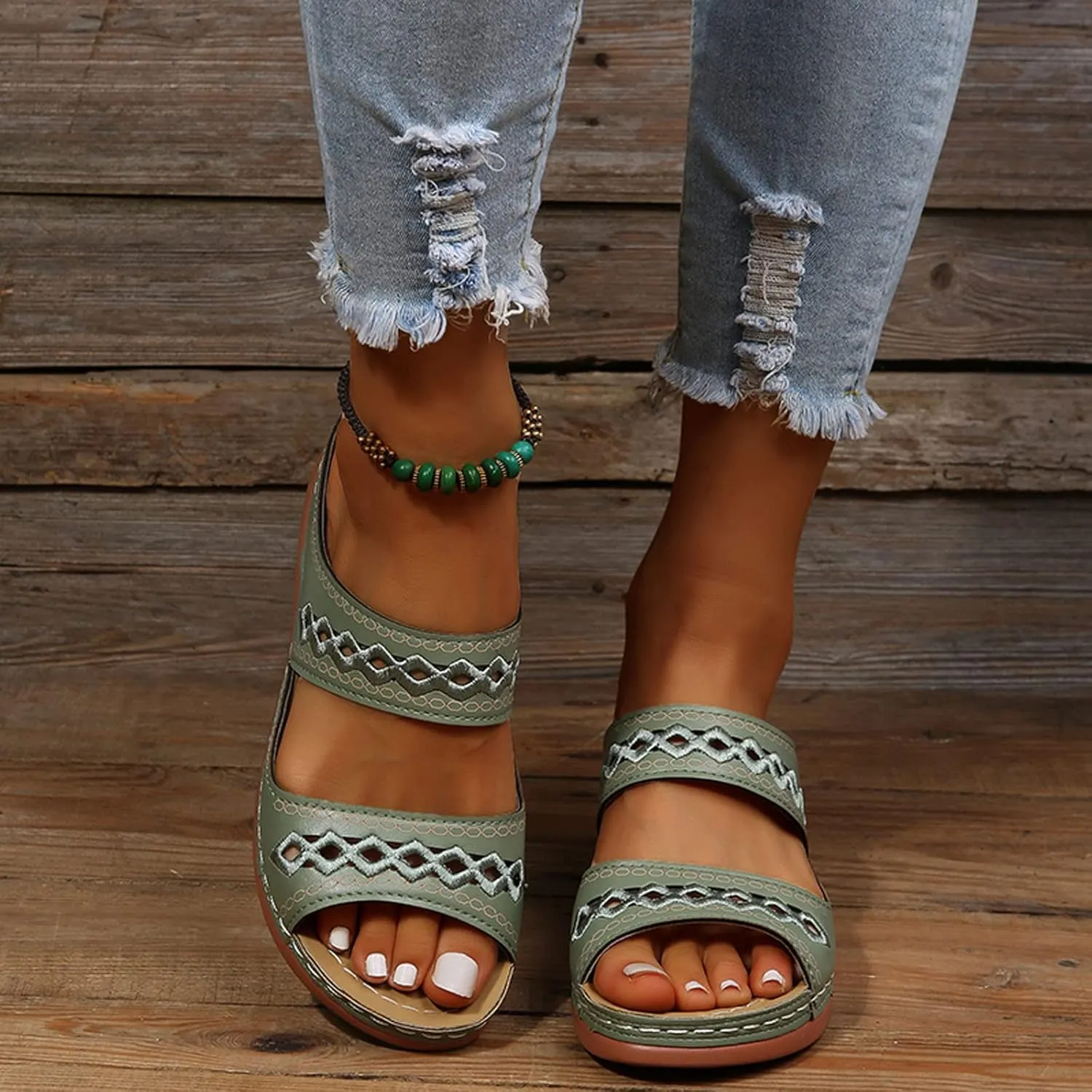 Cathalem Orthopedic Wedge Sandals for Women Comfortable Walking Sandals with Arch Support Fashion Orthotic Slides