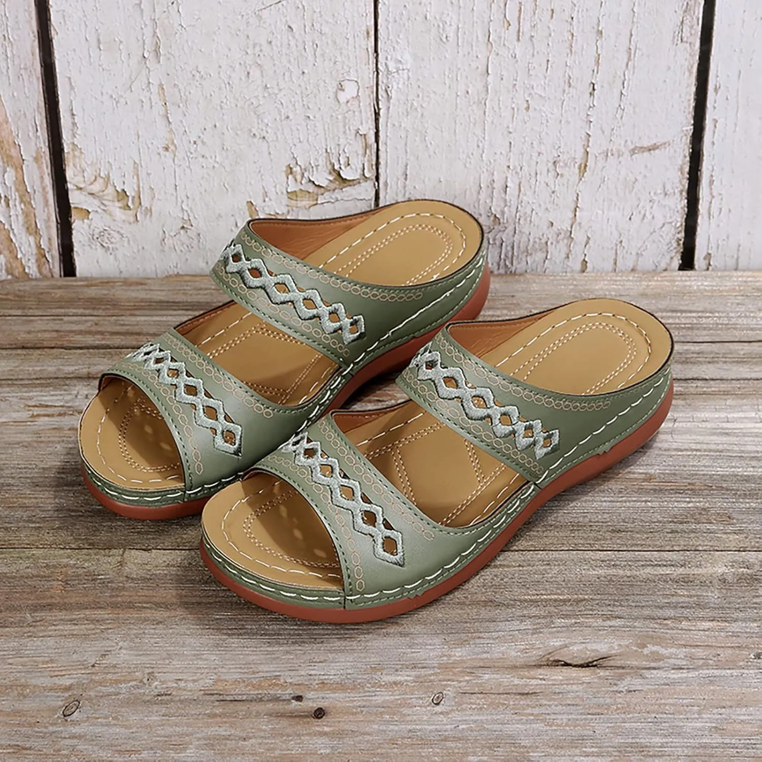 Cathalem Orthopedic Wedge Sandals for Women Comfortable Walking Sandals with Arch Support Fashion Orthotic Slides