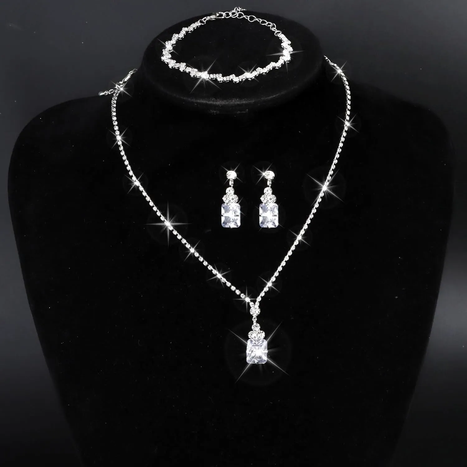 CAVETEE Jewelry Set for Women, Wedding Necklace Bracelet and Earring Jewelry Gifts for Brides Costume Accessories
