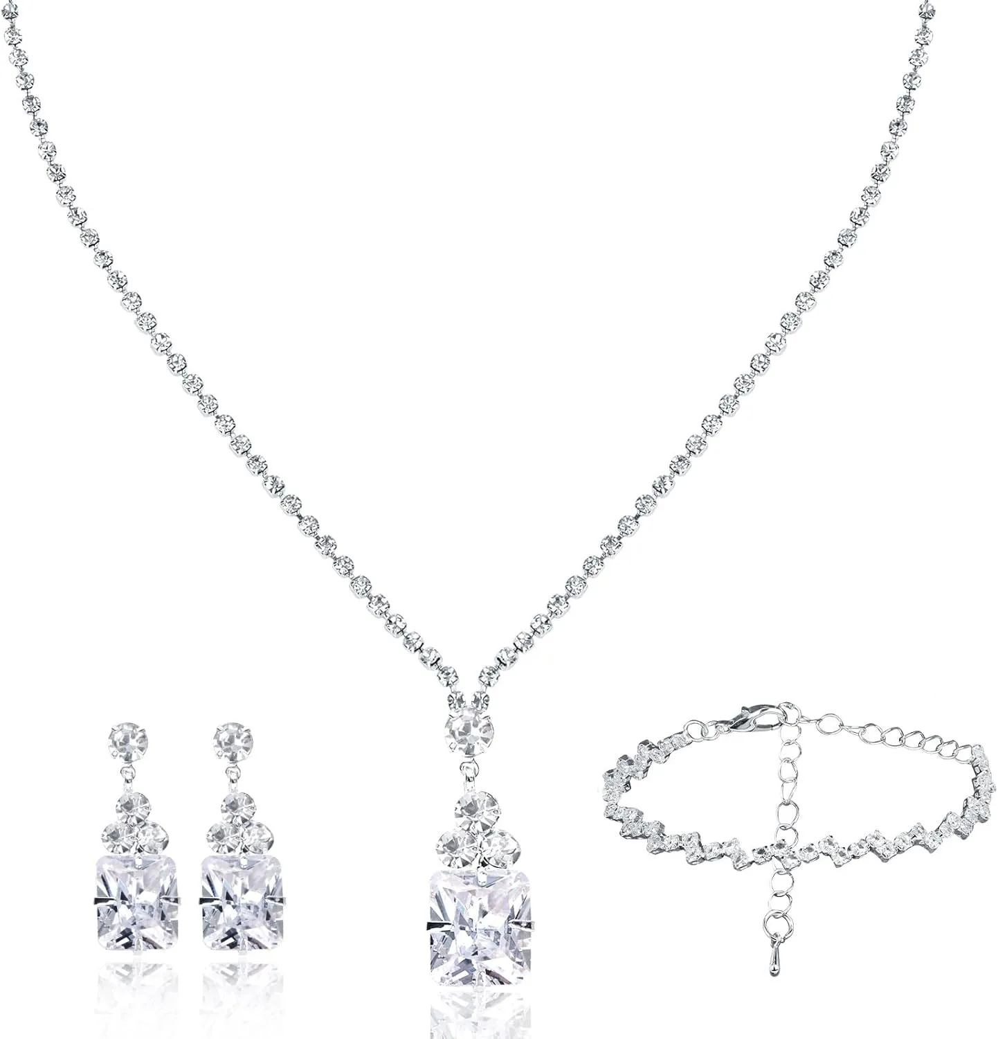 CAVETEE Jewelry Set for Women, Wedding Necklace Bracelet and Earring Jewelry Gifts for Brides Costume Accessories