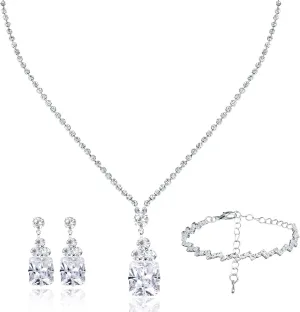 CAVETEE Jewelry Set for Women, Wedding Necklace Bracelet and Earring Jewelry Gifts for Brides Costume Accessories