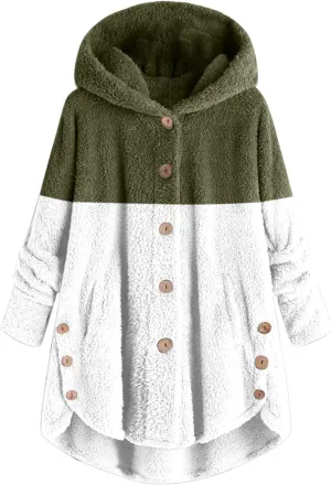 Ceboyel Womens Sherpa Teddy Coat With Hood Fleece Fuzzy Winter Jackets Button Down Cardigan Cute Warm Loungewear 2023
