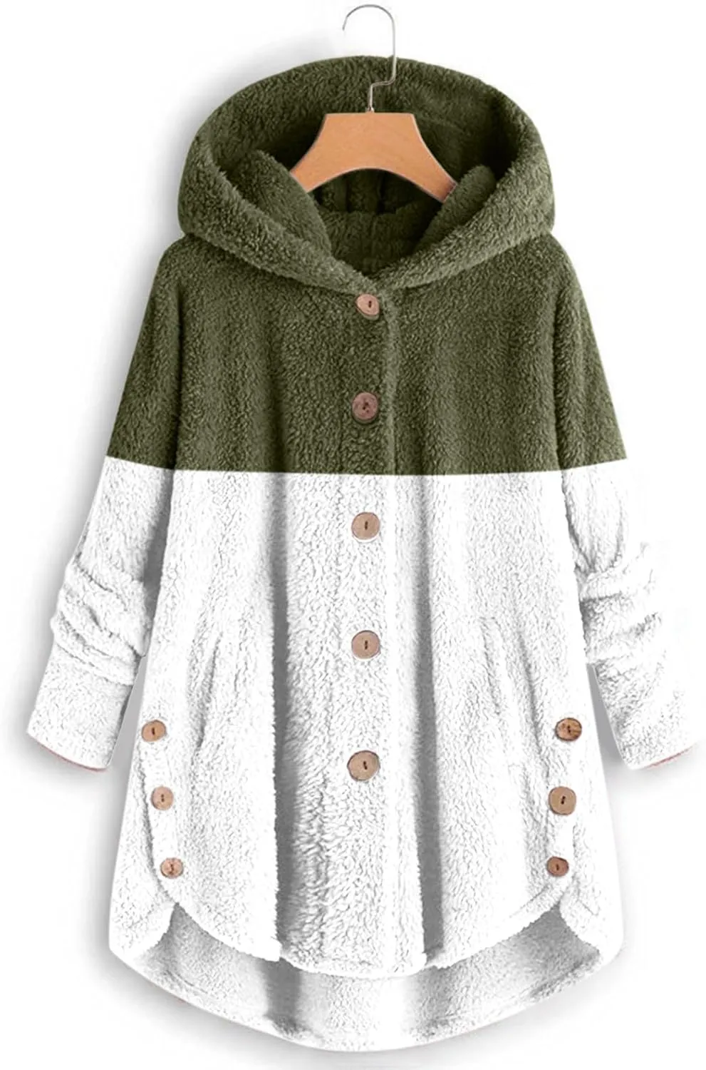 Ceboyel Womens Sherpa Teddy Coat With Hood Fleece Fuzzy Winter Jackets Button Down Cardigan Cute Warm Loungewear 2023