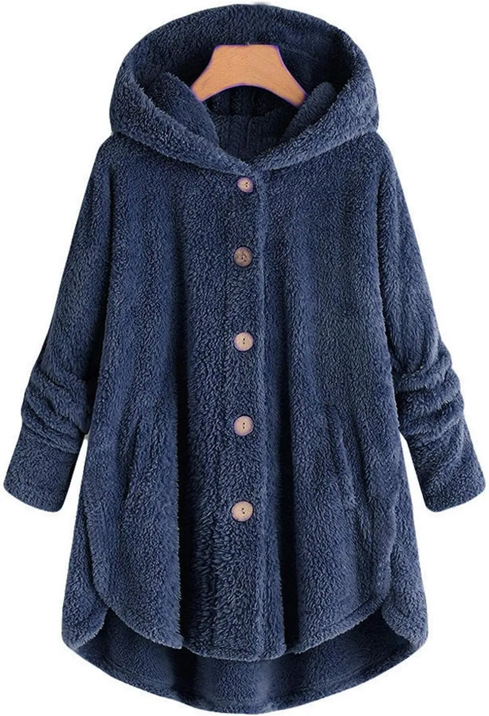 Ceboyel Womens Sherpa Teddy Coat With Hood Fleece Fuzzy Winter Jackets Button Down Cardigan Cute Warm Loungewear 2023