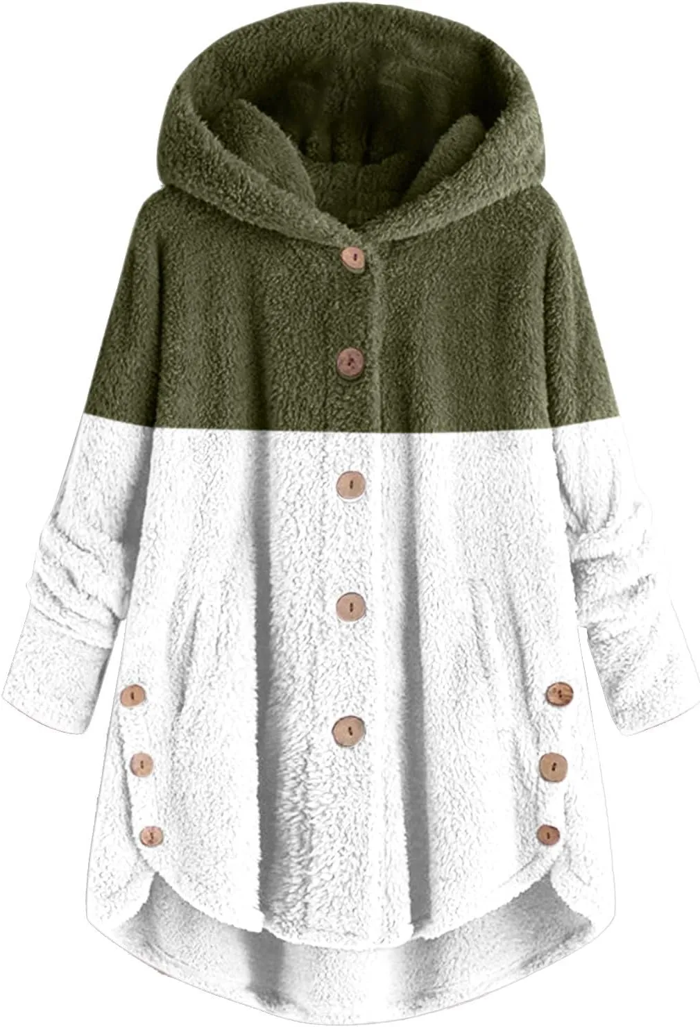 Ceboyel Womens Sherpa Teddy Coat With Hood Fleece Fuzzy Winter Jackets Button Down Cardigan Cute Warm Loungewear 2023