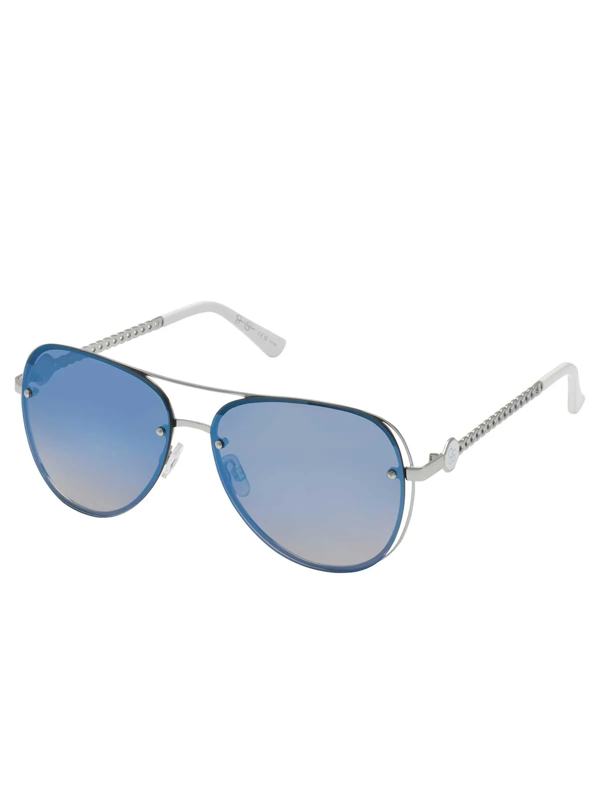 Chic Aviator Pilot Sunglasses in Silver & White