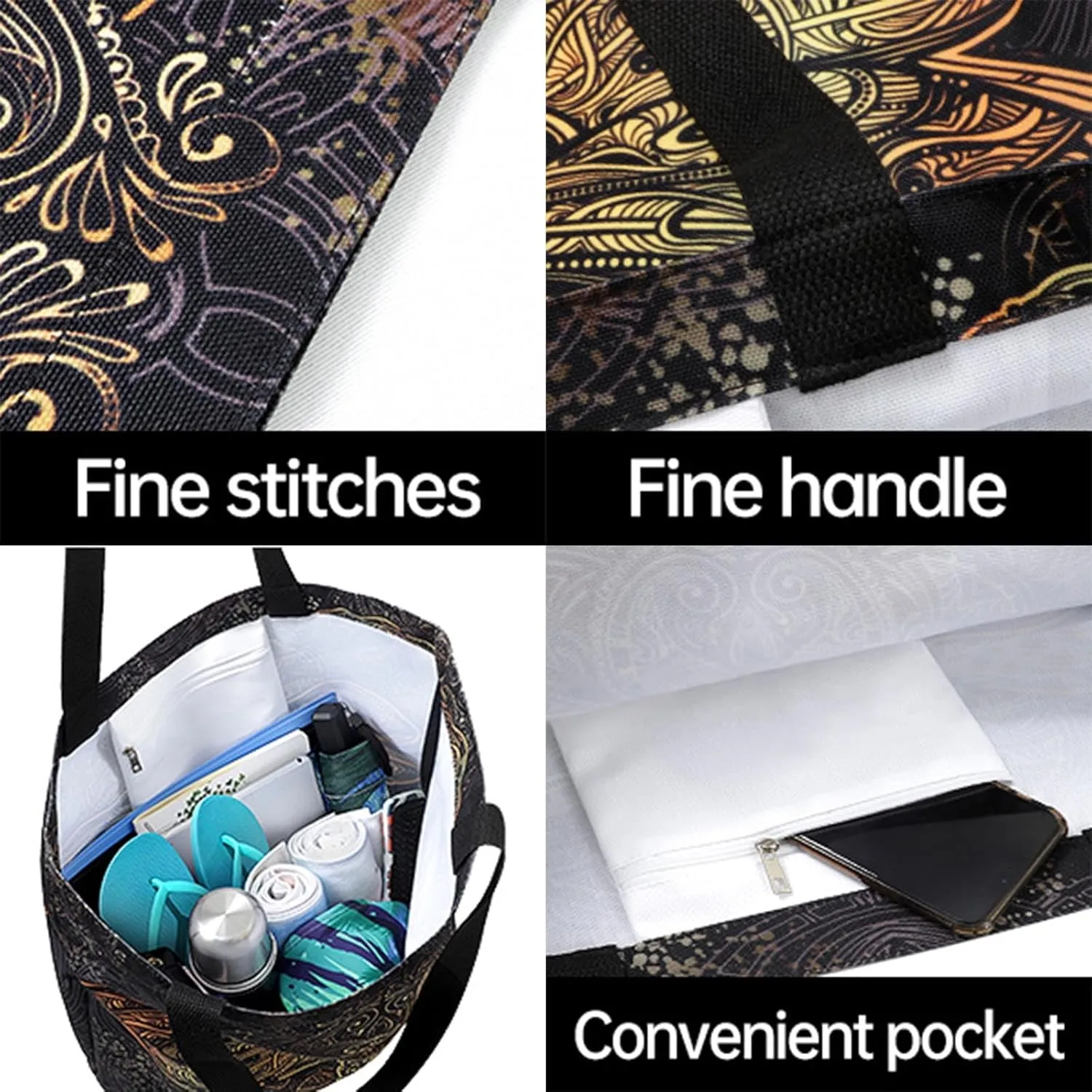 Chic Fashion Pattern Printed Extra Large Shoulder Tote Bag for Beach Travel Weekender Gym Grocery Shopping