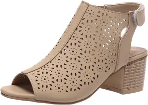 Chunky Sandals for Women Orthopedic Fashion Non Slip Middle Heels Breathable Hollow Out Slingback Sandals Ladies Elegant Summer Walking Shoes and Hook And Loop Closure