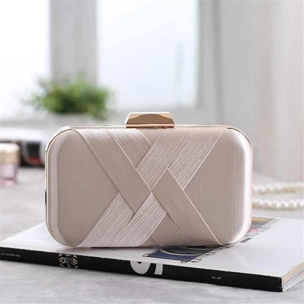 Classic Pleated Satin Woven Evening Party Dress Clutch Cross Small Bag(D)