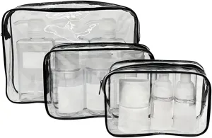 Clear TSA Approved Toiletry Travel Bags 3 Pack, Durable and Waterproof Airport Security Bags