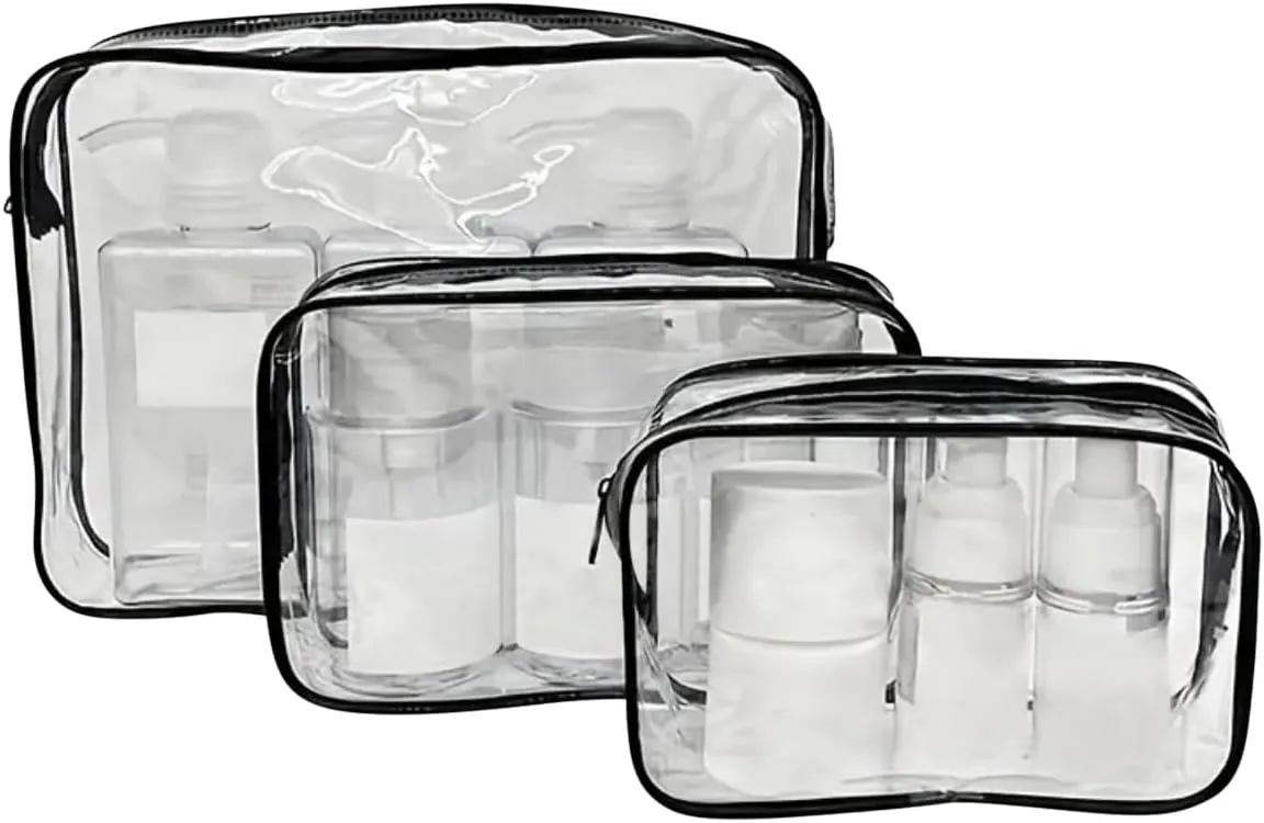 Clear TSA Approved Toiletry Travel Bags 3 Pack, Durable and Waterproof Airport Security Bags