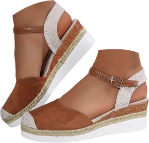 Closed Toe Platform Wedge Sandals for Women 2025 Dressy Espadrilles Wedges Flat Open Toe Comfortable Anti Slip Summer Shoes with Adjustable Buckle Ankle Strap