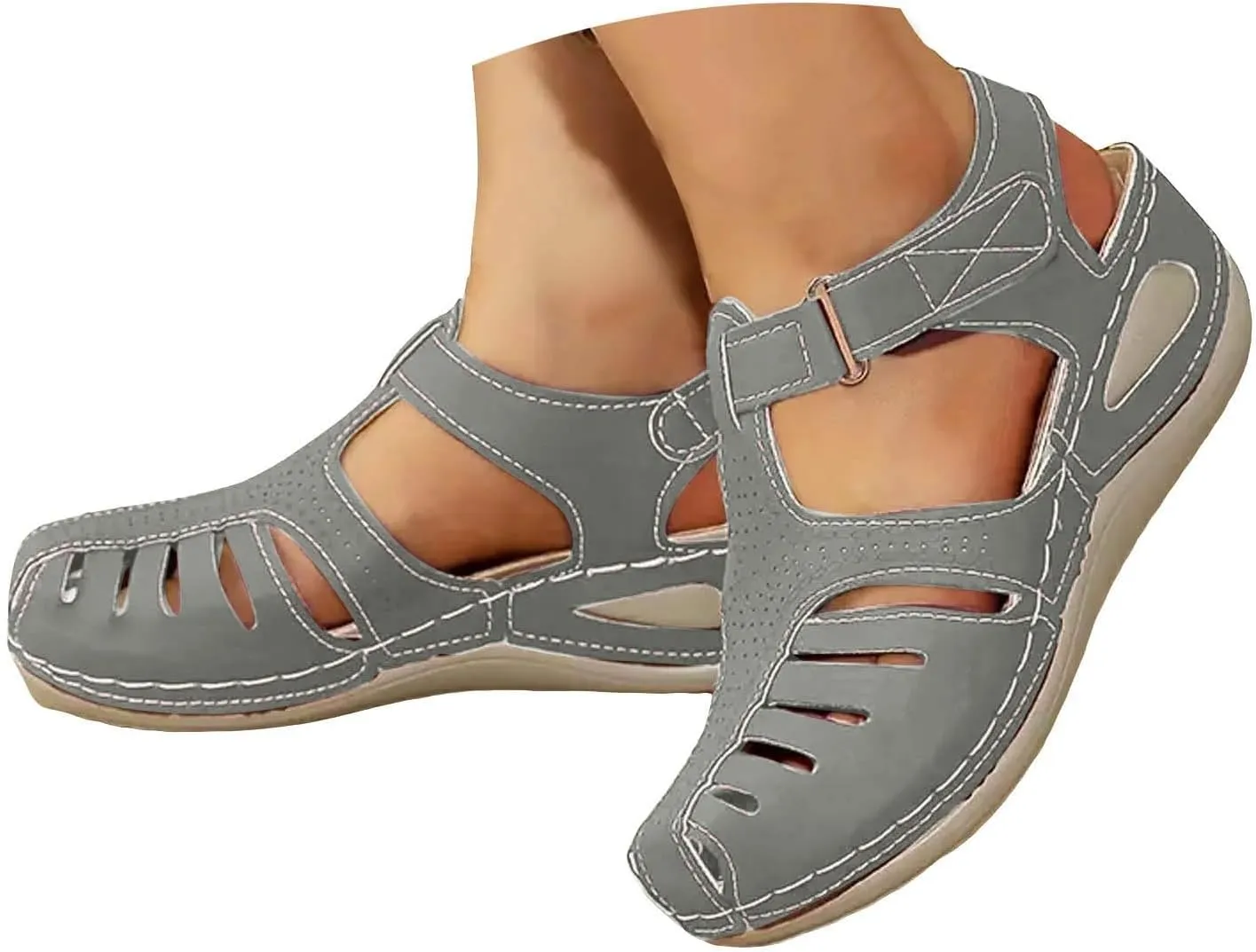 Closed Toe Wedge Sandals for Women Dressy Summer Comfortable Platform Wedges Ankle Strap Wide Width Walking Sandals Arch Support Casual Hollow Out Sandal Dress Shoes