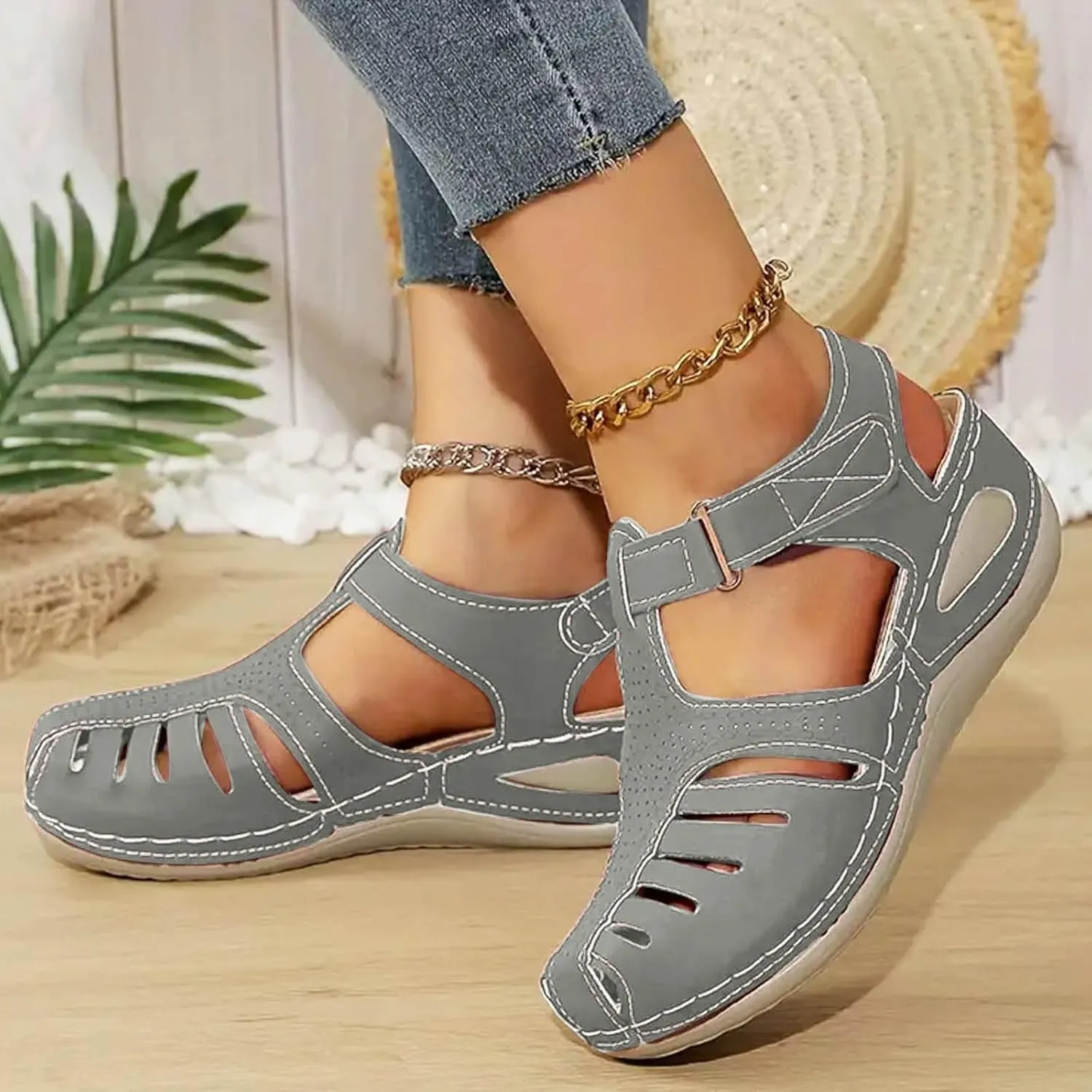 Closed Toe Wedge Sandals for Women Dressy Summer Comfortable Platform Wedges Ankle Strap Wide Width Walking Sandals Arch Support Casual Hollow Out Sandal Dress Shoes