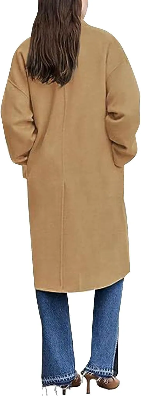 Coats for Women Trendy Elegant Wool Blend Overcoat Classic Notched Collar Double Breasted Trench Coat Mid-Long Peacoat
