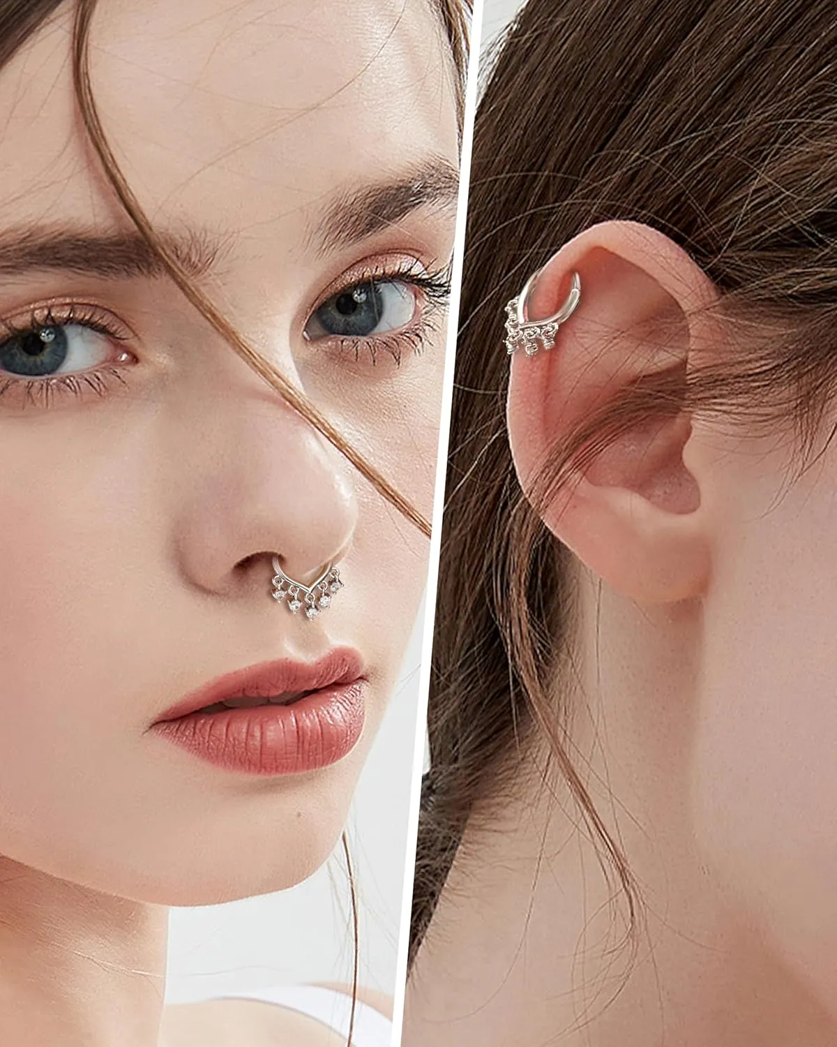 Cocharm 16G Septum Ring Dangle Septum Jewelry Clear CZ Helix Daith Earrings Stainless Steel Piercing Jewelry